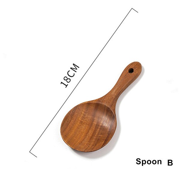 Thailand Teak Natürliche Holz Geschirr Löffel Schöpfkelle Dreher Lange Reis Sieb Suppe Abschäumer Kochen Löffel Scoop Küche Werkzeug einstellen: 1Stck Löffel B