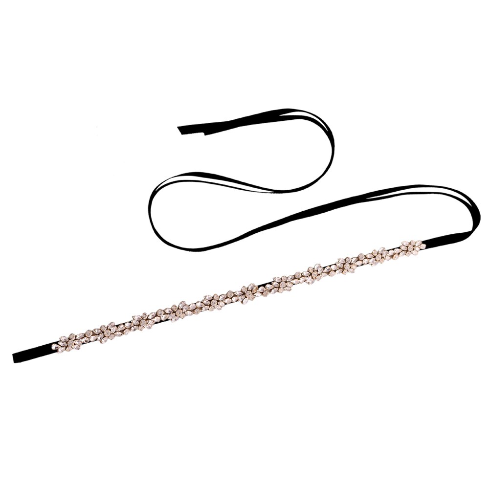 TRiXY S437-G cinturones de diamantes de imitación dorados para mujer, cinturón de cinta nupcial, cinturón de cintura nupcial, joyería, cinturón decorativo, cinturón de faja para chica: black