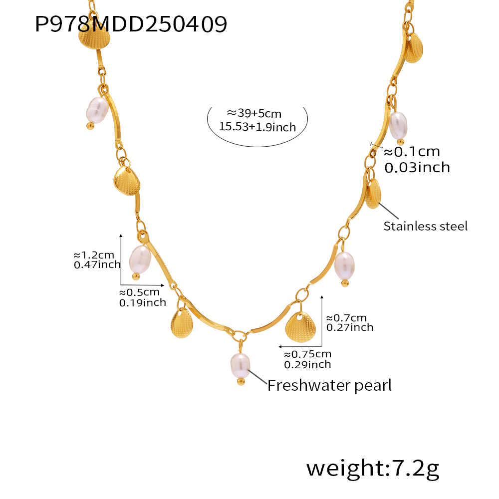 Natuurlijke Zoetwaterparel Ketting Dames Luxe Roestvrij Staal Vergulde 18K Schelp Hanger Ketting Dames Charme Sieraden: Licht Geel Goud Kleur