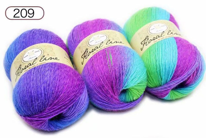 5pcsX100g 100% Cashmere Yarn crochet yarn for knitting Rainbow Line Fancy Melange Combed Sewing: 209