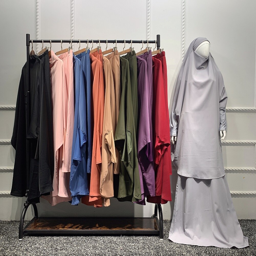 Ramadan Eid Vrouwen Gebed Kledingstuk Moslim Set 2 Stuk Bijpassende Outfit Hooded Khimar Hijab Lange Rok Abaya Jurk Islam saudi