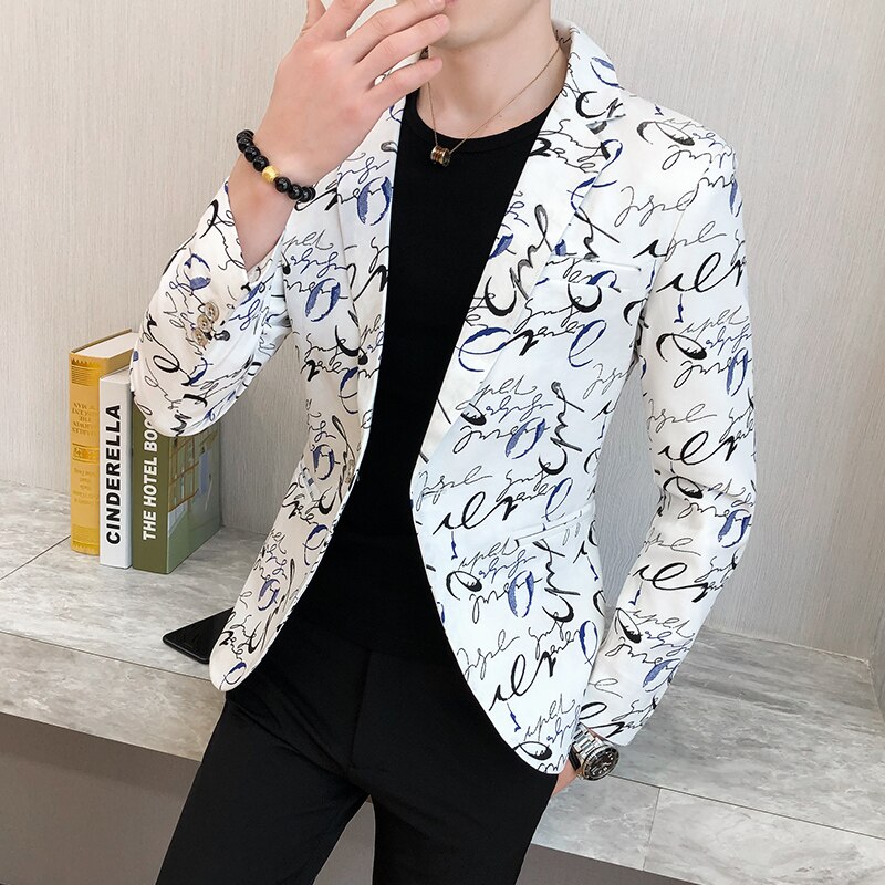 Blazer Jacket Men Print Casual Slim Blazer Suit Jacket Spring Male Business Prom Wedding Costume Homme