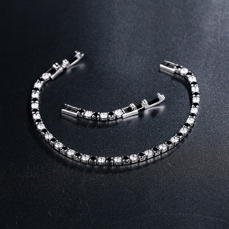 WEIMANJINGDIAN, recién llegado, 3mm, corte redondo, Zirconia cúbica, Zirconia cúbica, brazalete de cristal de tenis, incluyendo cierres de extensión gratis: black and white