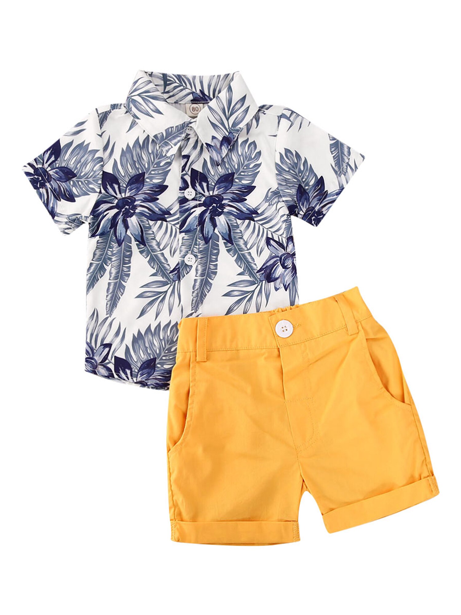 Emmababy 1-5Y Summer Toddler Baby Boys Clothes Sets Floral Short Sleeve Shirts Tops+Solid Shorts 2pcs Outfits: C / 4T