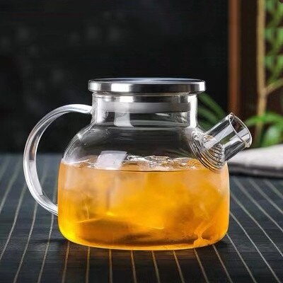 1000ml/1800ml Heatable Glass Kettle Water Jug Heat-Resistant Teapots with Stainless Steel Cover Transparent Juice Container: 1L metal lid
