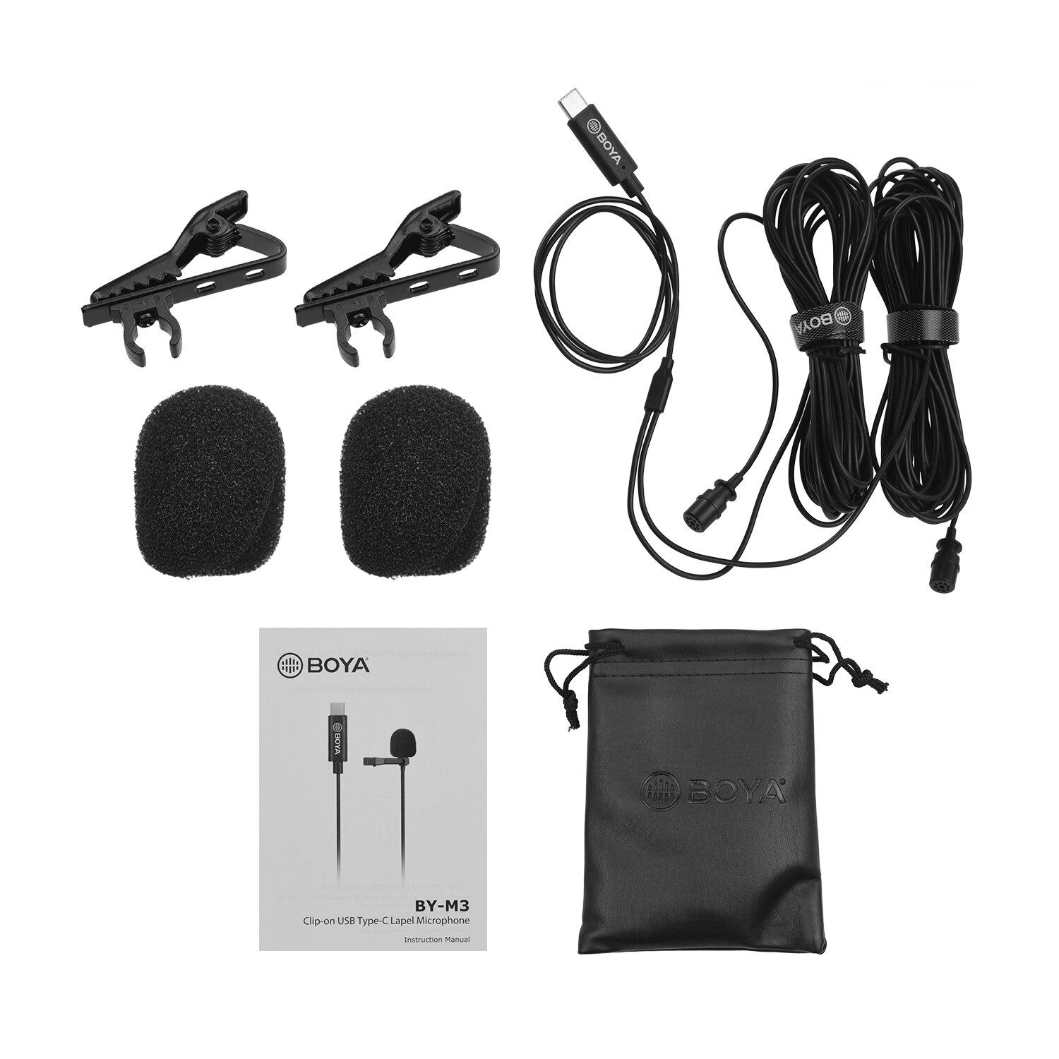 BOYA mic Omnidirectional Dual Head Lavalier Lapel Microphone Mic with 6 Meters Cable Compatible with Type-C Interface