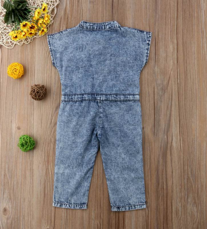 Baby Meisje Denim Overall Jeans Kinderen Broek Boog Mouwloze Mode Jumpsuit Baby Kleding 2-6Y E25673