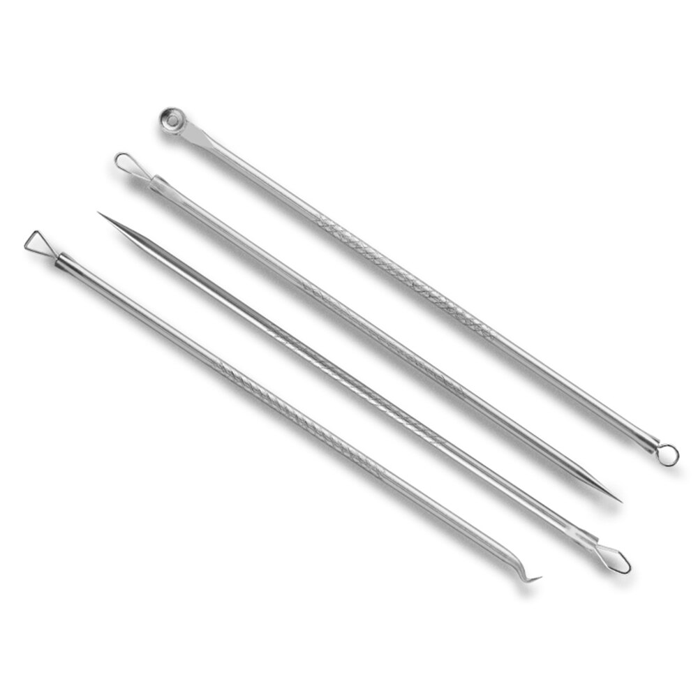 4pcs/set Blackhead Removal Needles Tool Kit Acne Clip Blemish Squeeze Pimple Acne Extractor Black Head Pore Cleansing Tool: Silver