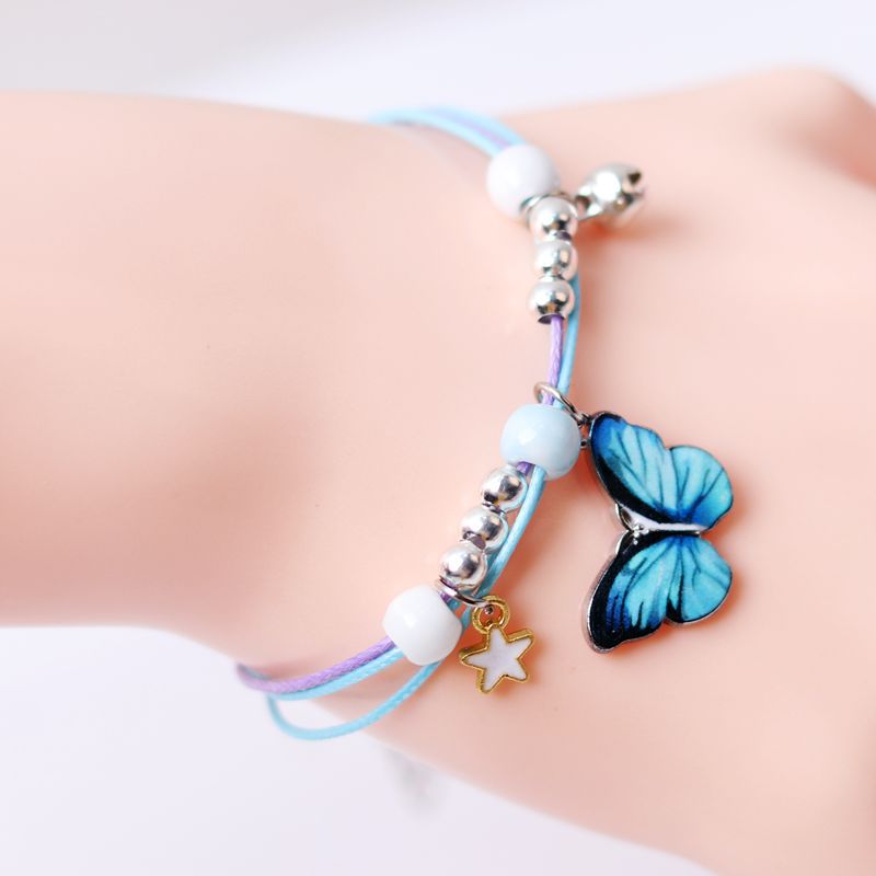 Blauwe Vlinder Hanger Armband Parel Bells Spacer Kralen Stars Charms Armbanden Vrouwen Meisjes Verstelbare Karabijn Kettingen