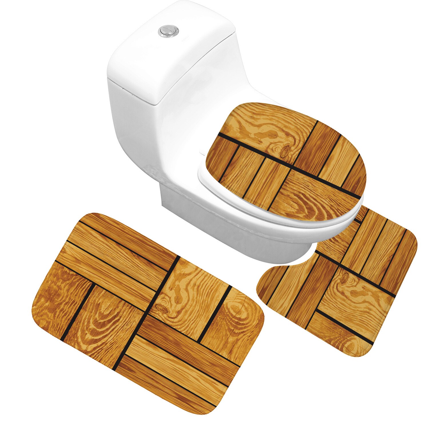 Bamboe bedrukte badmattenset, flanellen toiletbrilhoes, antislip badmat, badmat, wasbare douchevloermat: Hout 03 / Groot formaat