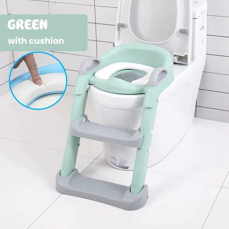 Vouwen Baby Potty Seat Urinoir Rugleuning Training Stoel Met Stap Kruk Ladder Voor Baby Peuters Veilig Wc Potties: Green with cushion