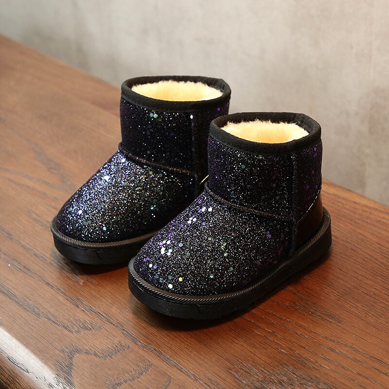 Bling Winter Schoenen voor Meisjes Pluche Peuter Jongen Laarzen Kinderen Warm Houden Baby Snowboots Kinderen Schoenen: Zwart / 1