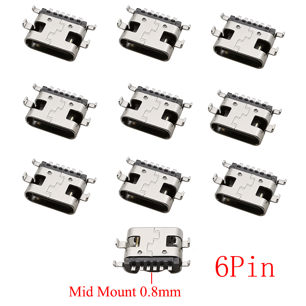 Connecteur USB Type C femelle, 2/6/16/24 broches, prise SMD SMT type-c, Port de chargement pour le soudage de PCB, adaptateur de réparation, bricolage, 10 pièces: Ivoire