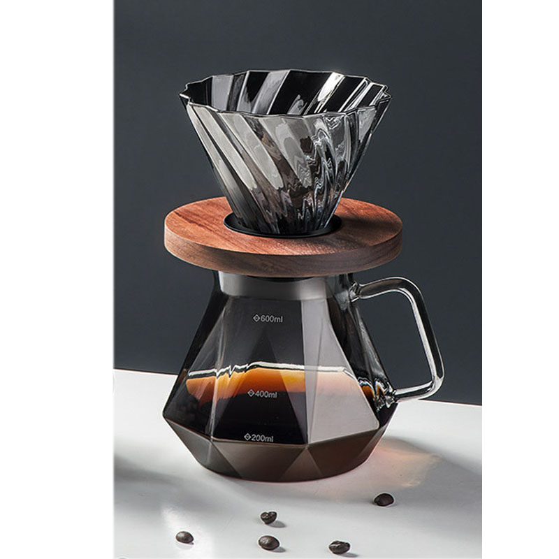 Kaffeekaraffe aus klarem Glas, rautenförmige Kaffeekanne mit wiederverwendbarem Kaffeefilterbecher, Standard-Kaffeekanne aus Glas: Licht Gelb