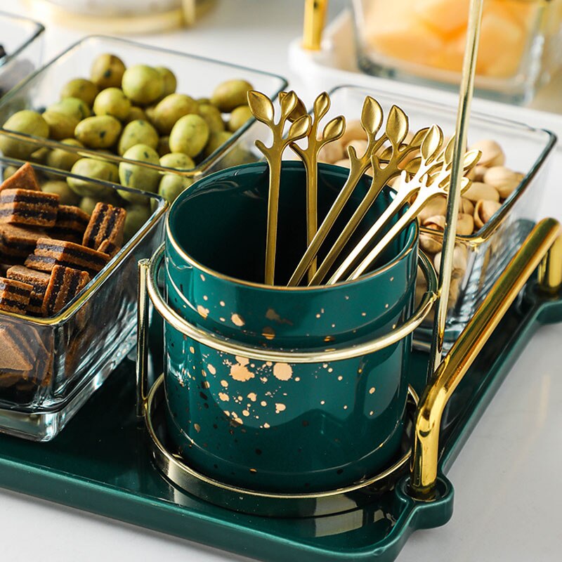 Plateau en verre doré, séparation des fruits secs, bol de séparation des aliments, plateaux décoratifs pour la maison, assaisonnement de cuisine, combinaison de vaisselle