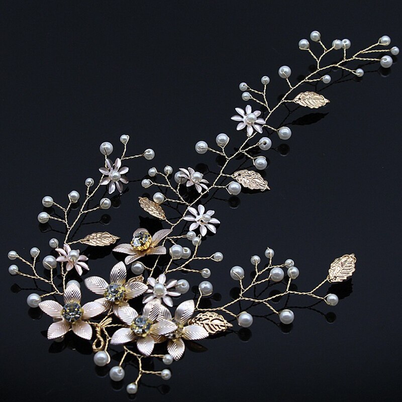Håndlavet krystal bryllup hår tilbehør tiara pandebånd hovedstykke simuleret perle brude hår smykker: Wy077 gky