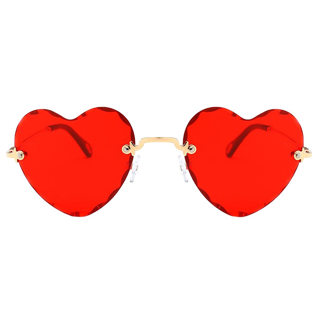Vrouwen Stijlvolle Hartvormige Randloze Zonnebril Dunne Metalen Frame Uv-bescherming Zonnebril Voor Voor Strand Festival Vissen: Red