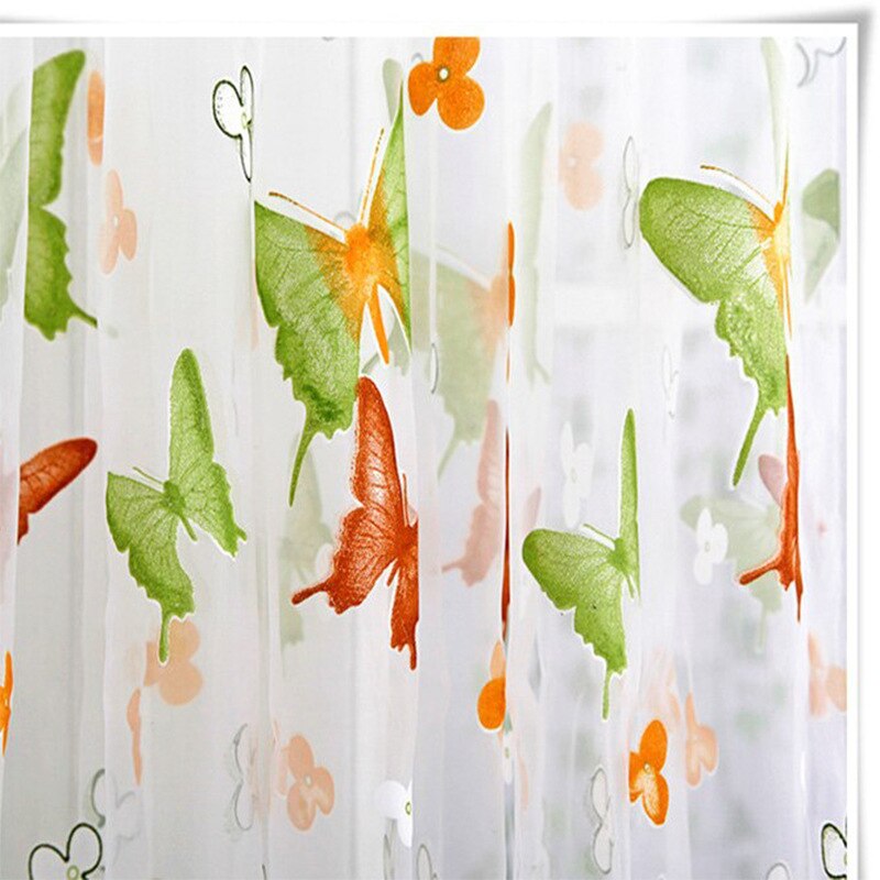 Topfinel farverige sommerfugl tyl på vinduer voile sheer gardiner til køkken stue soveværelse vindue screening gardiner: Grøn / W100 xl 200cm