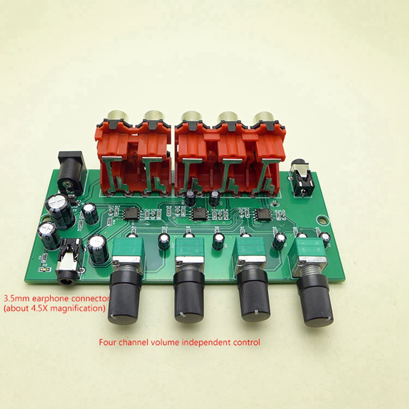Mélangeur RCA multi-sources, 4 entrées et 2 sorties, réverbérateur Audio stéréo, commutateur Audio, pilote, contrôle du Volume des écouteurs