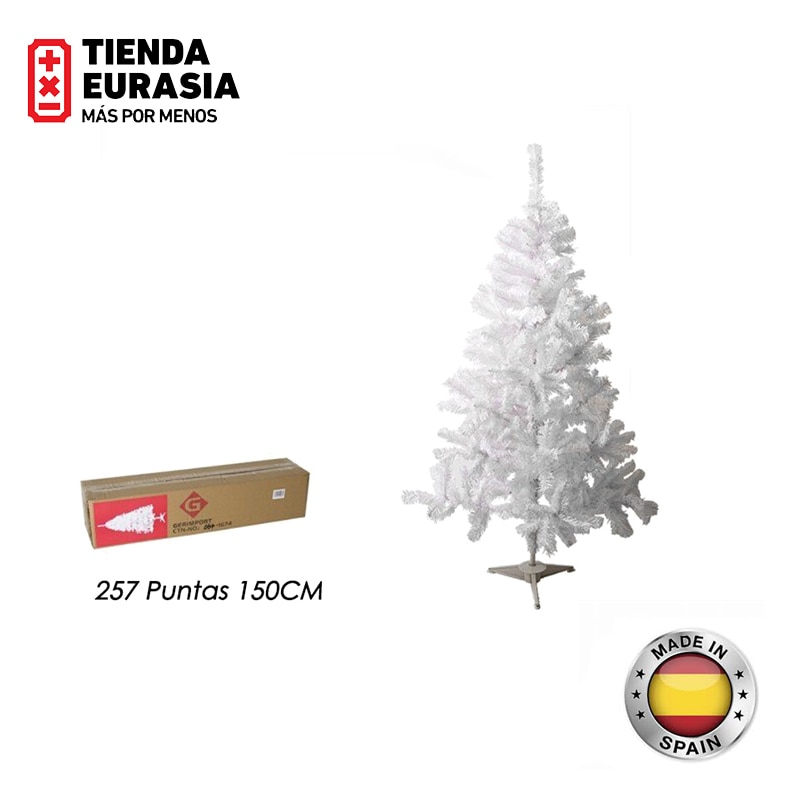 Árbol Navidad Blanco 257 Puntas 150CM Artificial Árboles Base de Soporte Plástico Navidad Decoración Navideña