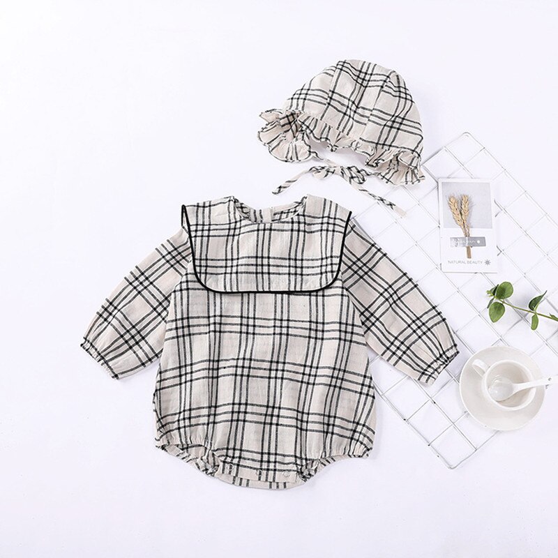 Baby Jungen Overall Neugeborenen Plaid Langarm Baby-spielanzug Mit Hut Baumwolle Infant Onesie Baby Kleidung Für Jungen Mädchen overalls