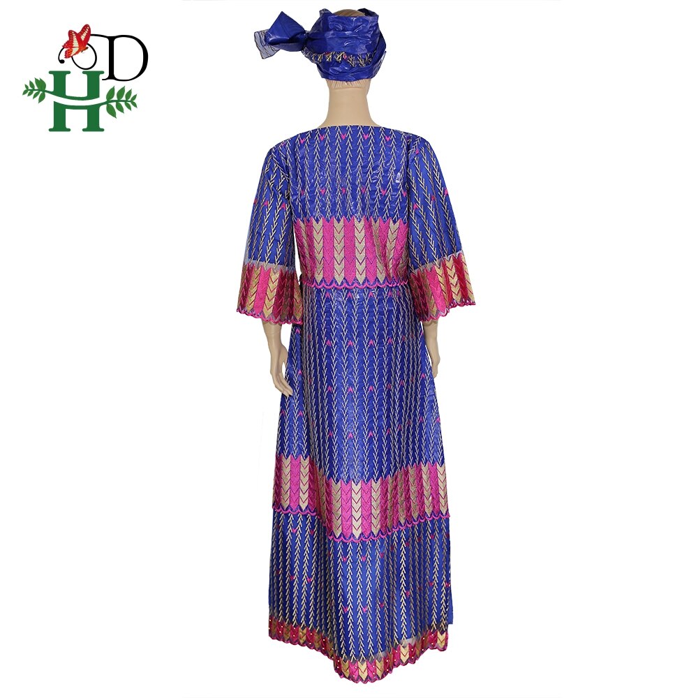 H&amp;D beaded ankara dresses for women dashiki bazin riche maxi dress lace dresses with head wrap robe africaine femme grand taille