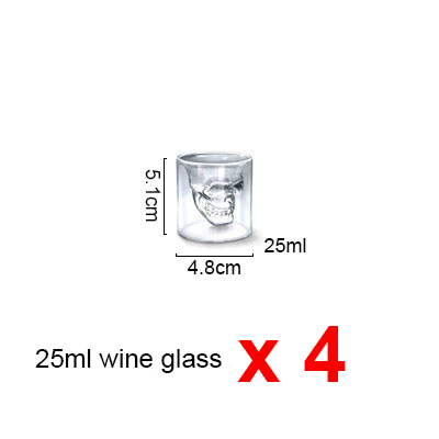 4 stk sett hodeskalle hode skudd glass kopp ølkrus vinglass krystall whisky vodka kaffekopp 25 75 150 250ml flaske bar forsyninger: 25ml x 4 4 stk