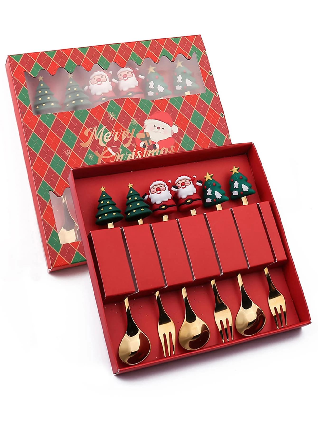 2/4/6 Stuks Kerst Vork En Lepel Set, Roestvrij Staal Creatief Servies, koffie Thee Dessert Vorken En Lepels Set: YELLOW