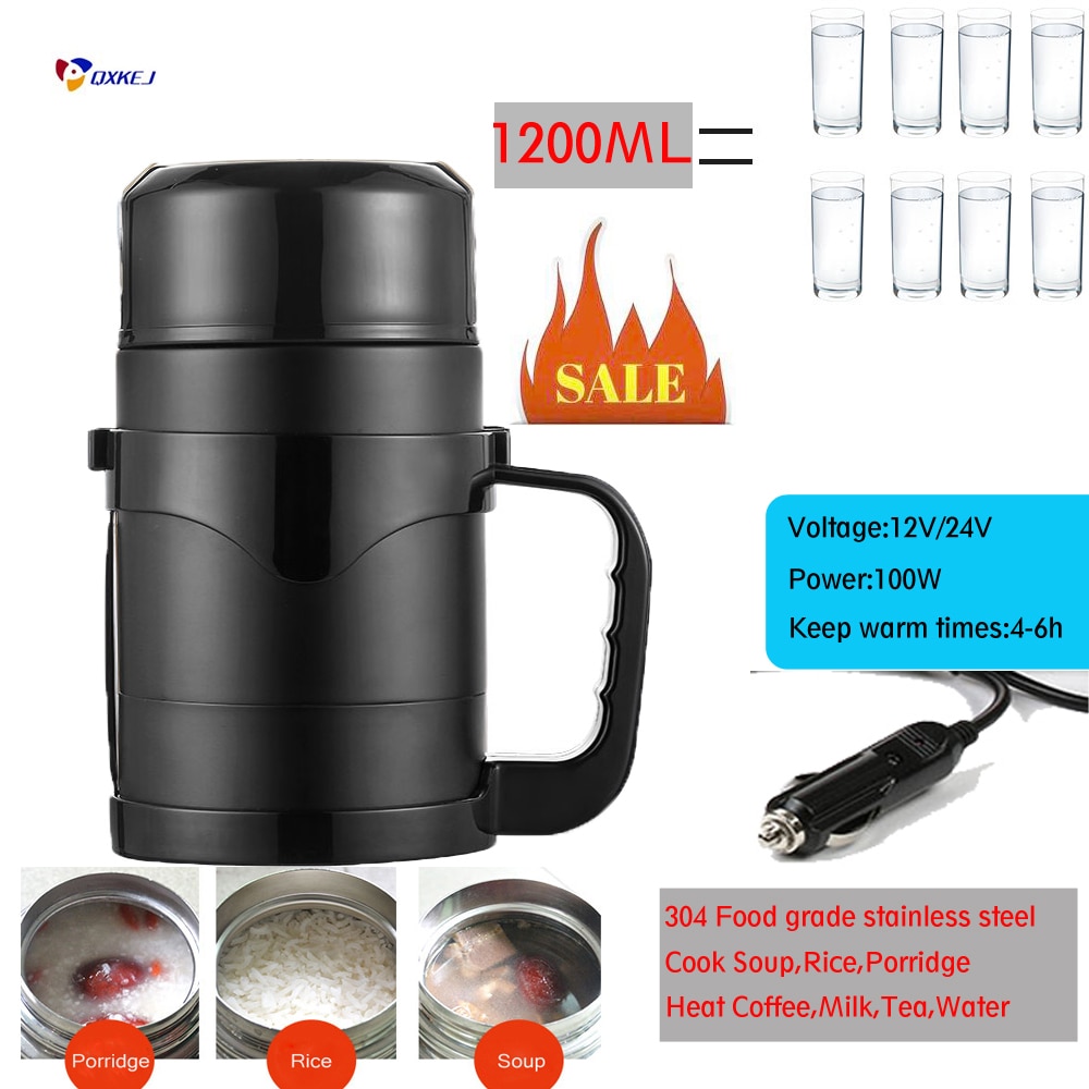 Voiture chauffage tasse Auto 12-24 V voitures bouilloire voiture électrique Thermos cuisson soupe bouillante bouteille d'eau Auto accessoires 1200 ML + câble