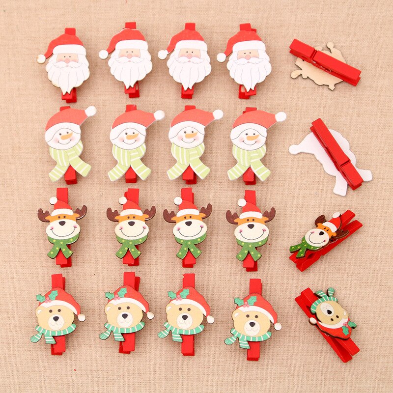 6 stuks kerstman eland houten clips rode kerstdecoratie clip mini houten fotopapier pin knutselclips kinderen