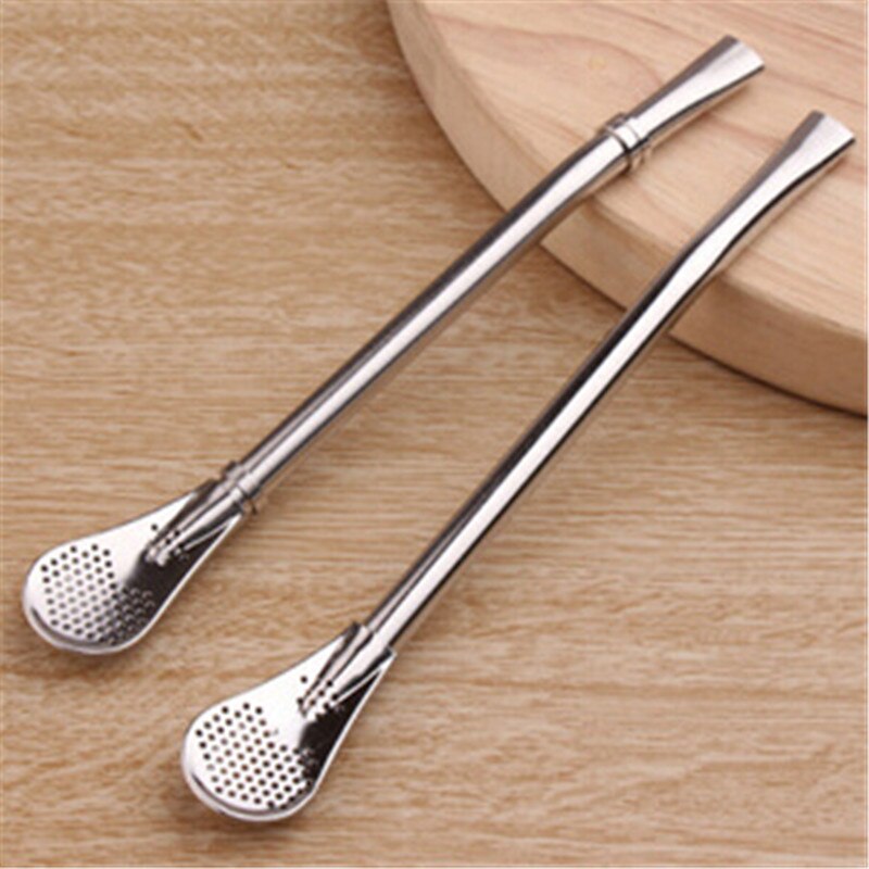 De acero inoxidable pajita para beber Filtro de té cuchara práctica Bar bebidas Accesorios