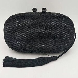 Bolso de noche naranja para mujer, bolsa de mano de cristal con borlas, bolsos con diamantes, de , bandolera mensajero de 14 colores: Negro