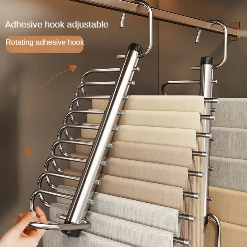 5/9 layer Folding Pants Hangers Stainless Steel Storage Shelf Clothes Rack Organizer For Wardrobe Jeans Trousers Scarf Organizer