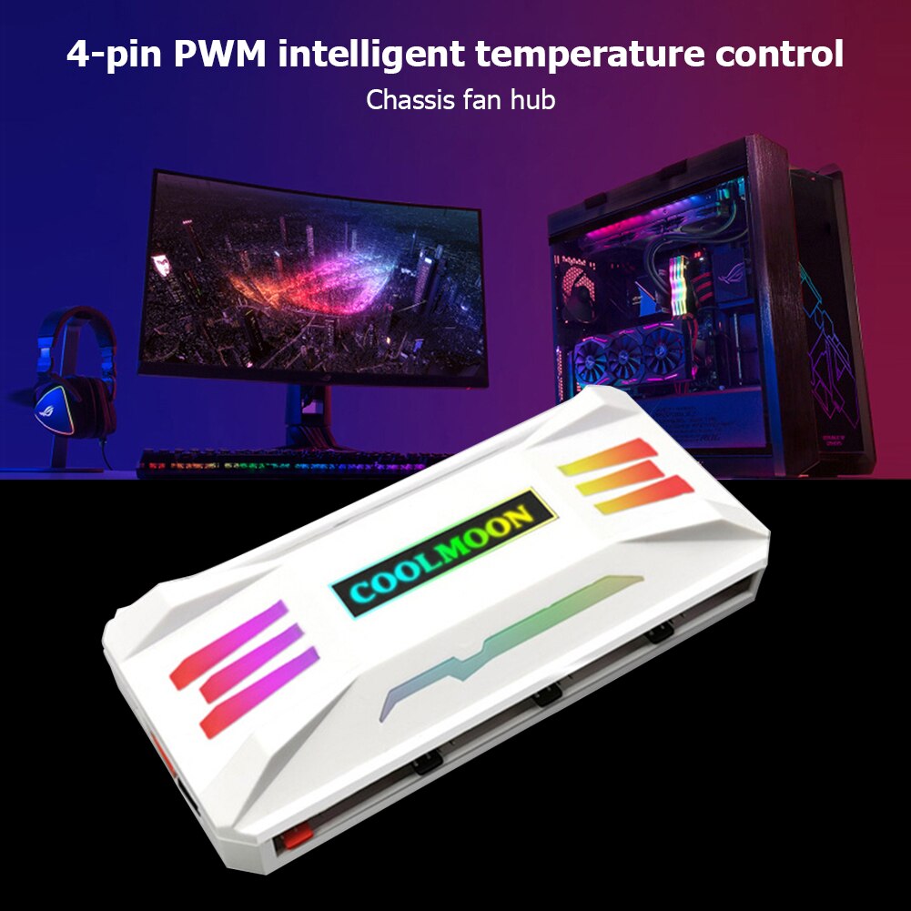 COOLMOON Cooling Fan RGB Controller 4Pin PWM 5V 3Pin ARGB Smart Intelligent Remote Control for PC Case Chassis Black White