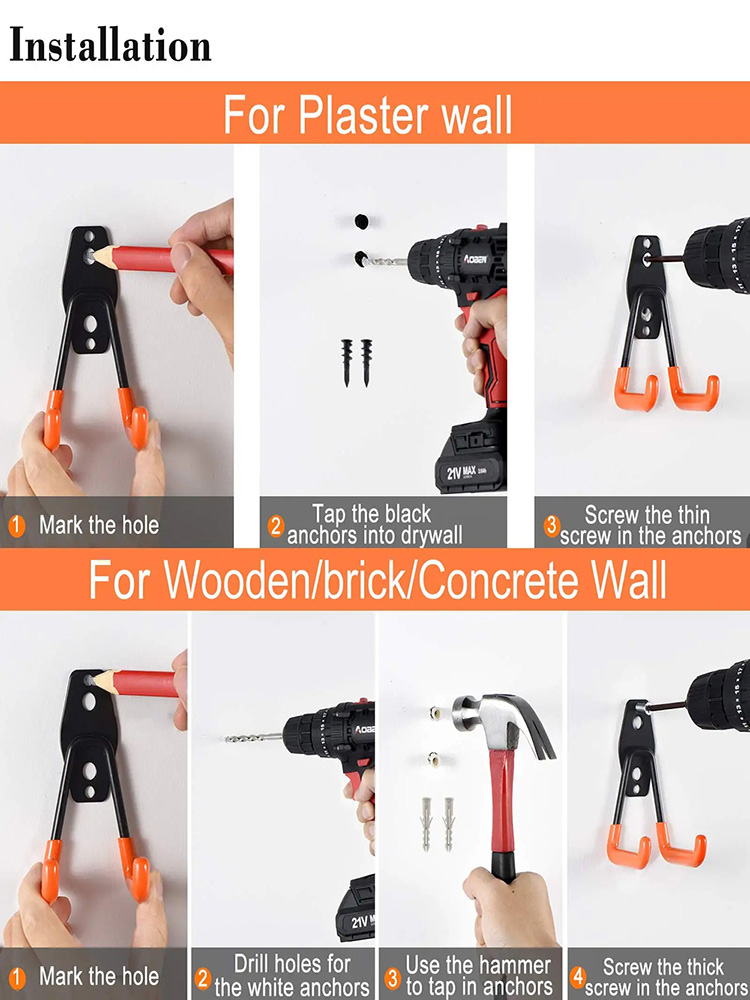 1/10PC Heavy Duty Metal Hook Garage Organizer Wall Mount Bicycle Hanger Hooks Anti-slip Storage Hook Garage Storage Tool