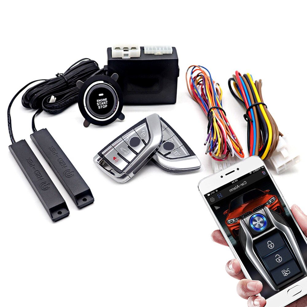 Car Alarm System Engine Ignition Start Stop Button Push Start System Remote Start Phone APP Control Car Kit Central Locking Car