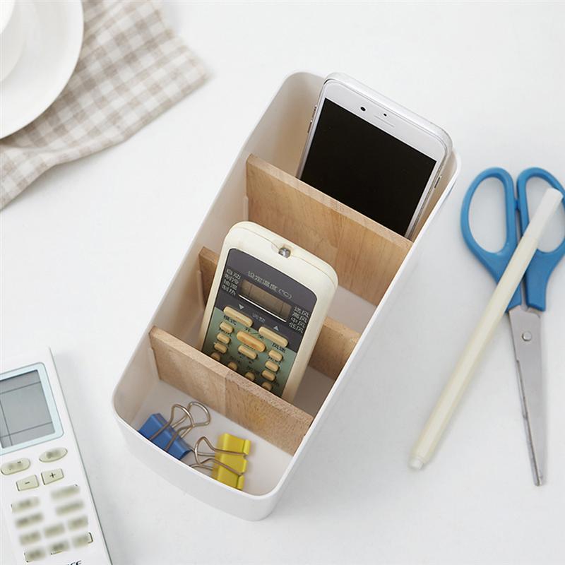1PC Wood And Plastic Desktop Storage Basket Multi-Compartment Storage Box Remote Control Organizer For Home Office