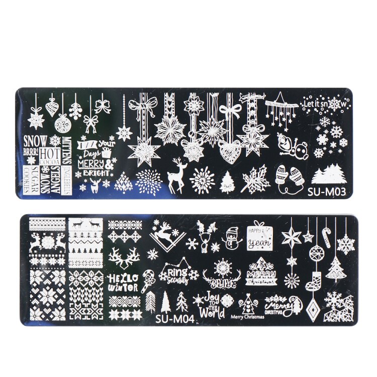 2PC Xmas zestaw warstw stemplujących na paznokcie płatki śniegu gwiazdy serca święta nowy rok projekt Nail artystyczny obraz Manicure wzornik LASUM01-M06-3: SU-M03 SU-M04