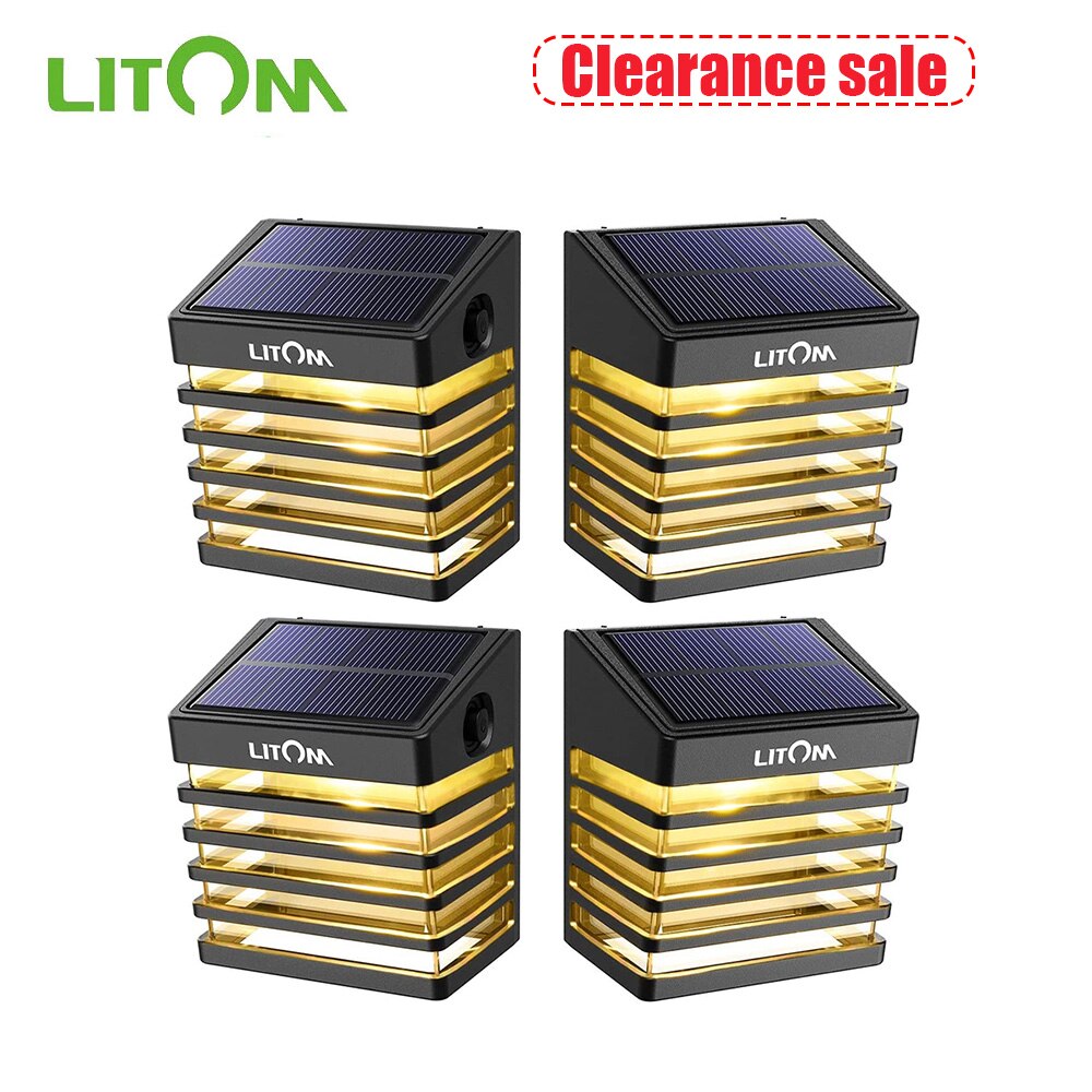 LITOM 4 PCS 2 Modes Solar LED Light Outdoor IP65 Waterproof Warm White Fence Light For Garden courtyard house decoration light