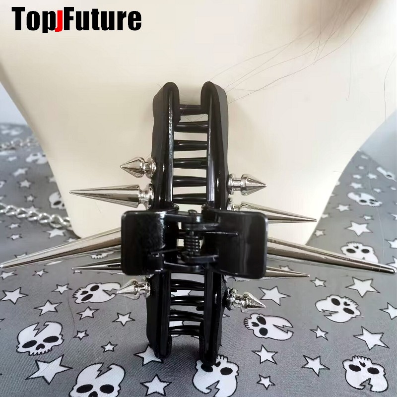 Ropa de calle, pinza para el pelo con punta gótica, Punk, Hip Hop, hecha a mano, hebilla de cuero, cadena, Clip con punta, accesorios para el cabello para mujer: YELLOW