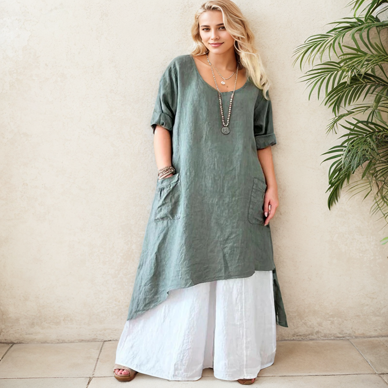 Elegante Lange Jurk Mode Splice Contrast O-hals Lange Mouw Onregelmatige Zoom Jurken Casual Losse Oversized Jurk Voor Vrouwen: XL / Beige