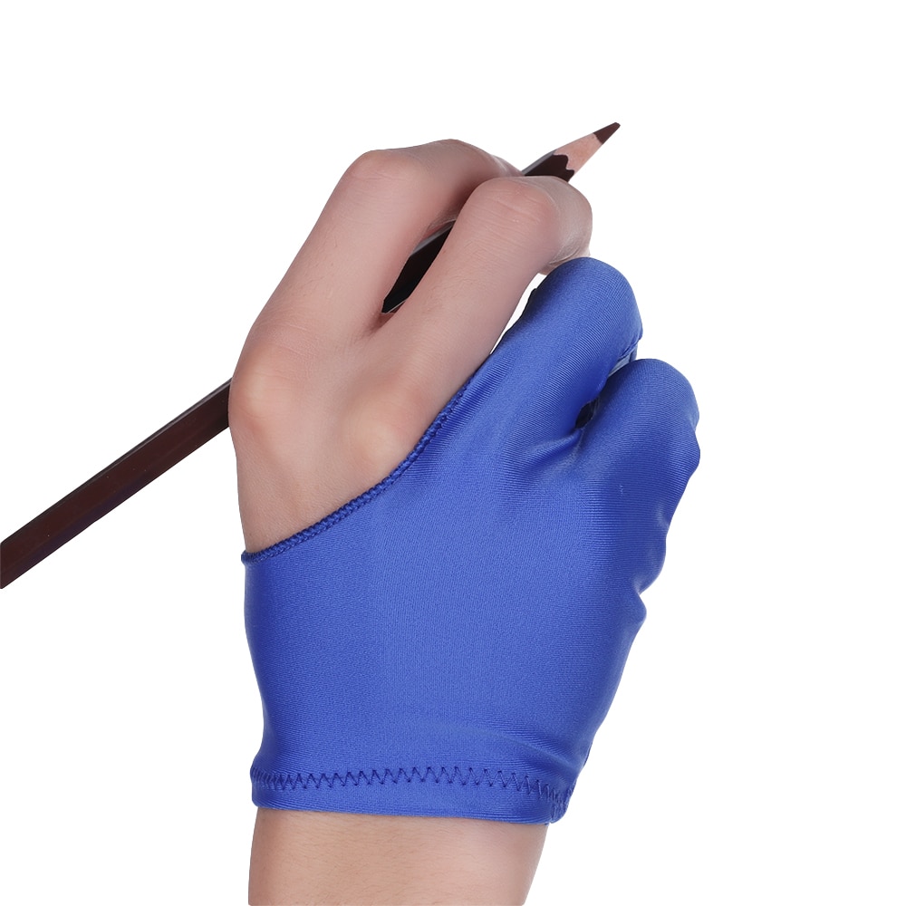 1PC guante de dibujo de artista para cualquier tableta de dibujo gráfico negro 2 dedo antiincrustante, tanto para mano derecha como izquierda Azul Rojo Negro