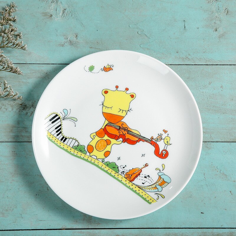 8 inches Ronde Bone China Servies Westerse Voedsel Rundvlees Taart Dessertbord Cartoon Herten Porselein Platte Schotel Platen: 4