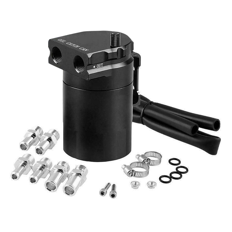 Universal Aluminum Oil Catch Can Kit Reservoir Tank Engine Black Polish Baffled: Default Title