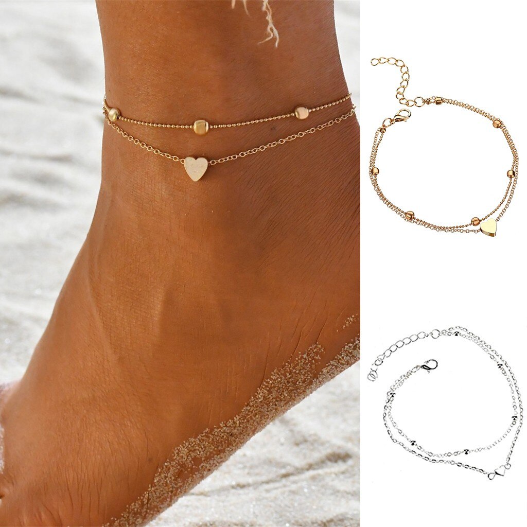 Trendy Anklets Classic Style Stainless Steel Anklets Love Heart Charm Ankle Bracelet Foot Jewelry For Girls Party
