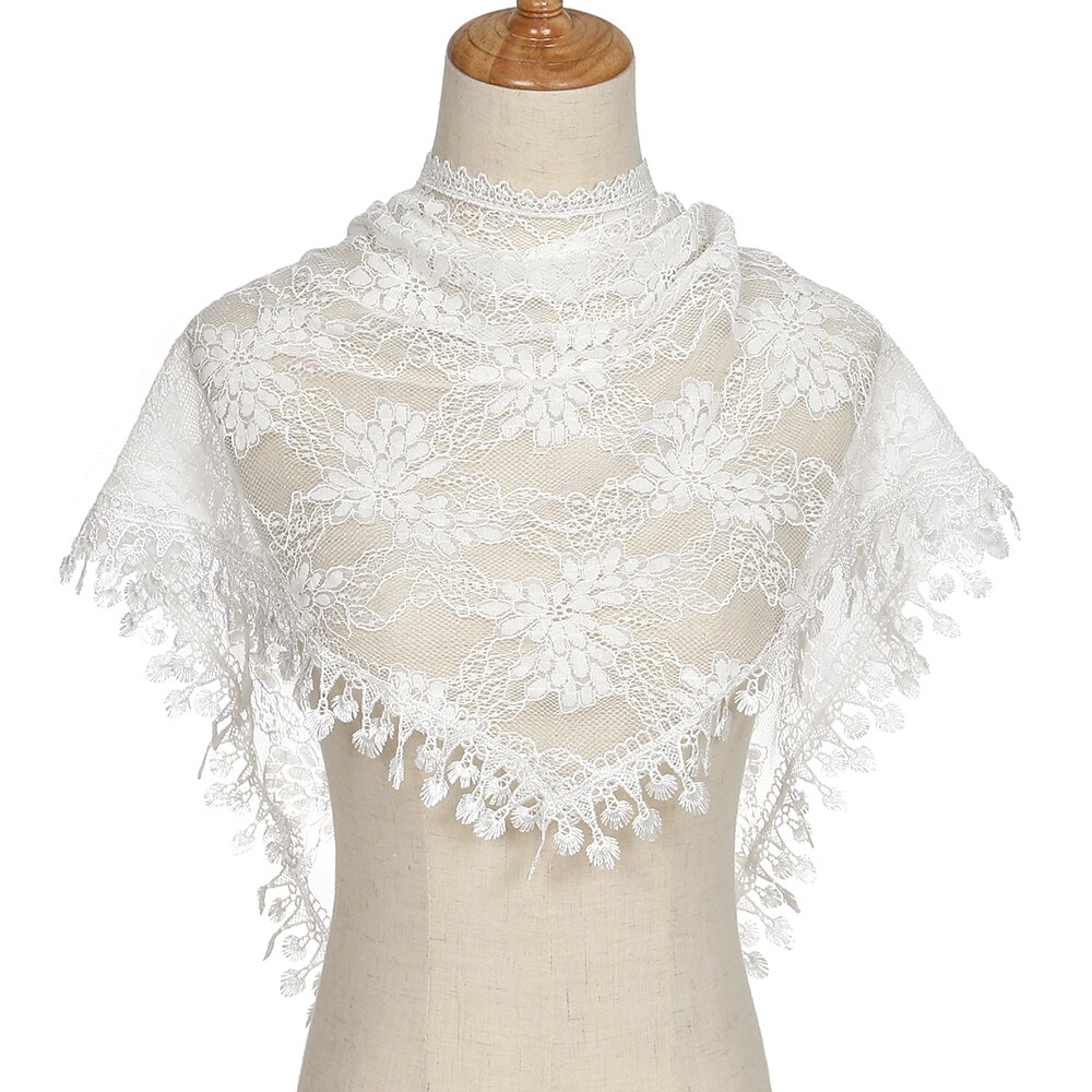 Bufanda de encaje triangular bordada para chal de iglesia Mantilla española velo católico bufanda de iglesia para mujer pañuelo negro blanco: Rojo