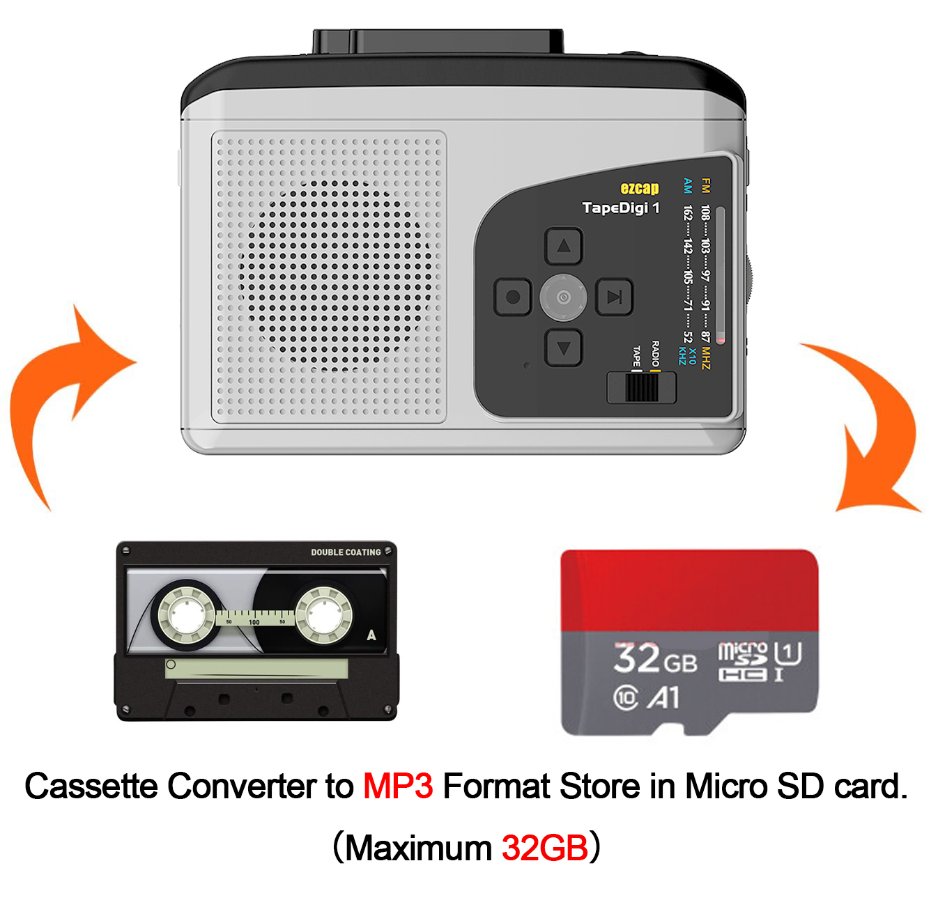 Ezcap Original-Band Walkman Kassette Spieler bin/FM Radio Rekord, kassette Zu MP3 Konverter Zu Mikro SD Karte Audio- zu erfassen Karte Kasten