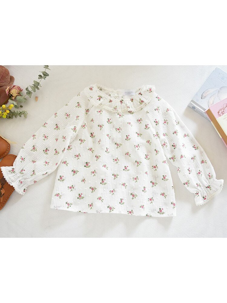 0-24M Baby Meisjes Shirt Lente Herfst Baby Kids Flare Mouwen Voor Meisjes Peuter Baby Tops Kinderen bloemblaadje Kraag Blouse: 6m