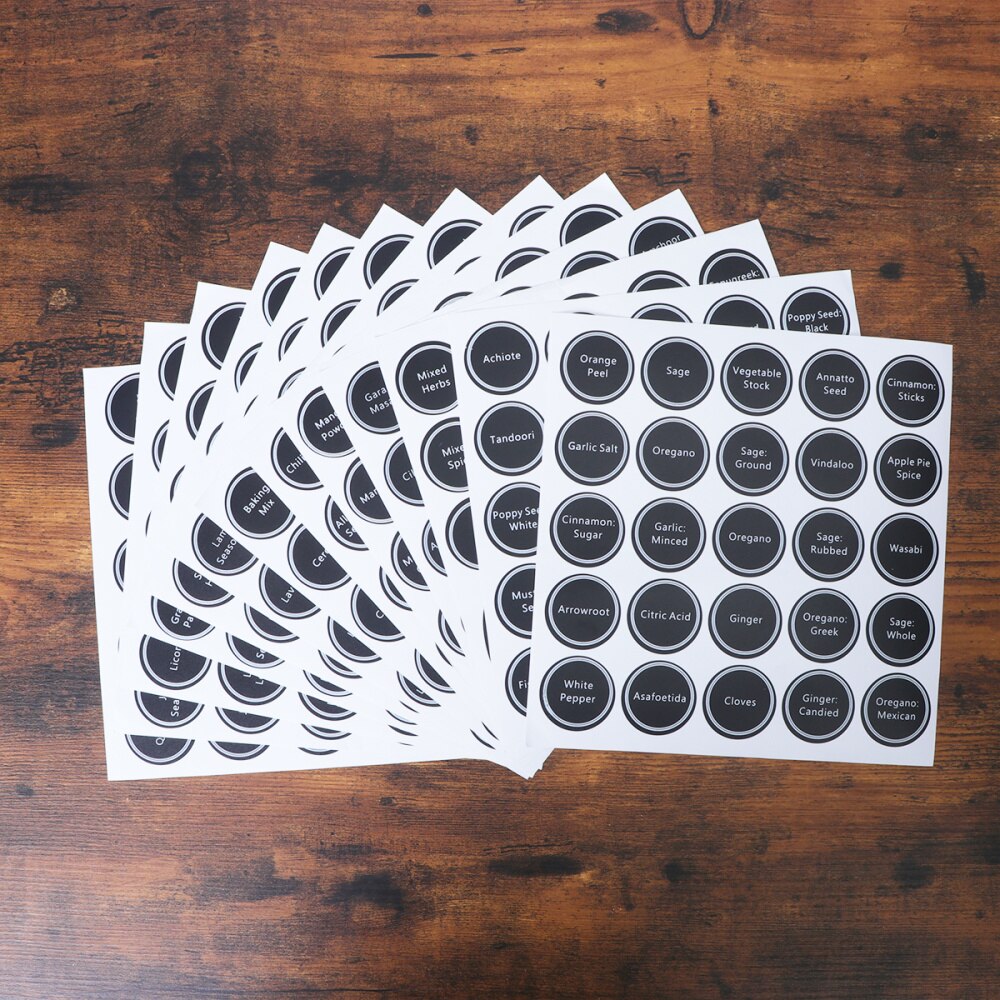 13 Sheets Spice Jar Labels Printed PVC Pantry Stickers Blackboard Sticker for Bottle Canister