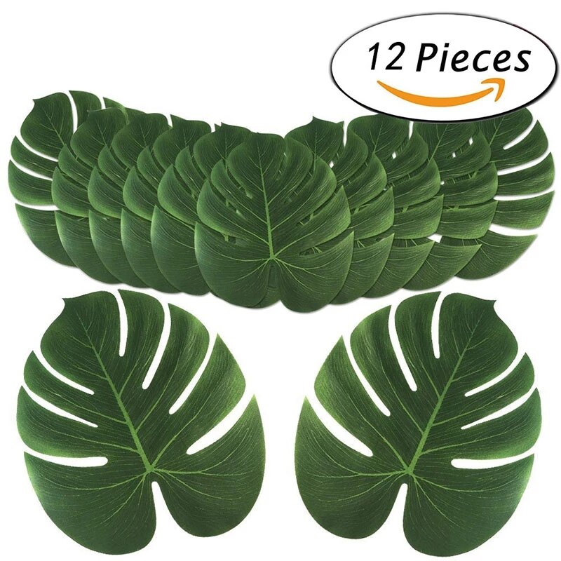12 stk sommer tropisk fest kunstige palmeblade monstera hawaiiansk fest jungle strand tema fest dekoration hawaii boligindretning